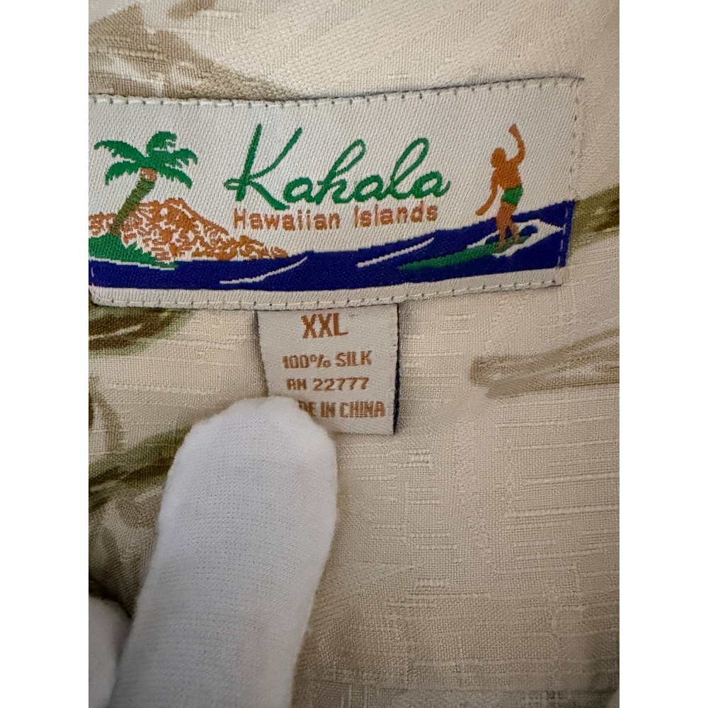 Kahala Hawaiian Islands Mens XXL Silk Bamboo Camp Shirt Beige Aloha Resort - Picture 3 of 13